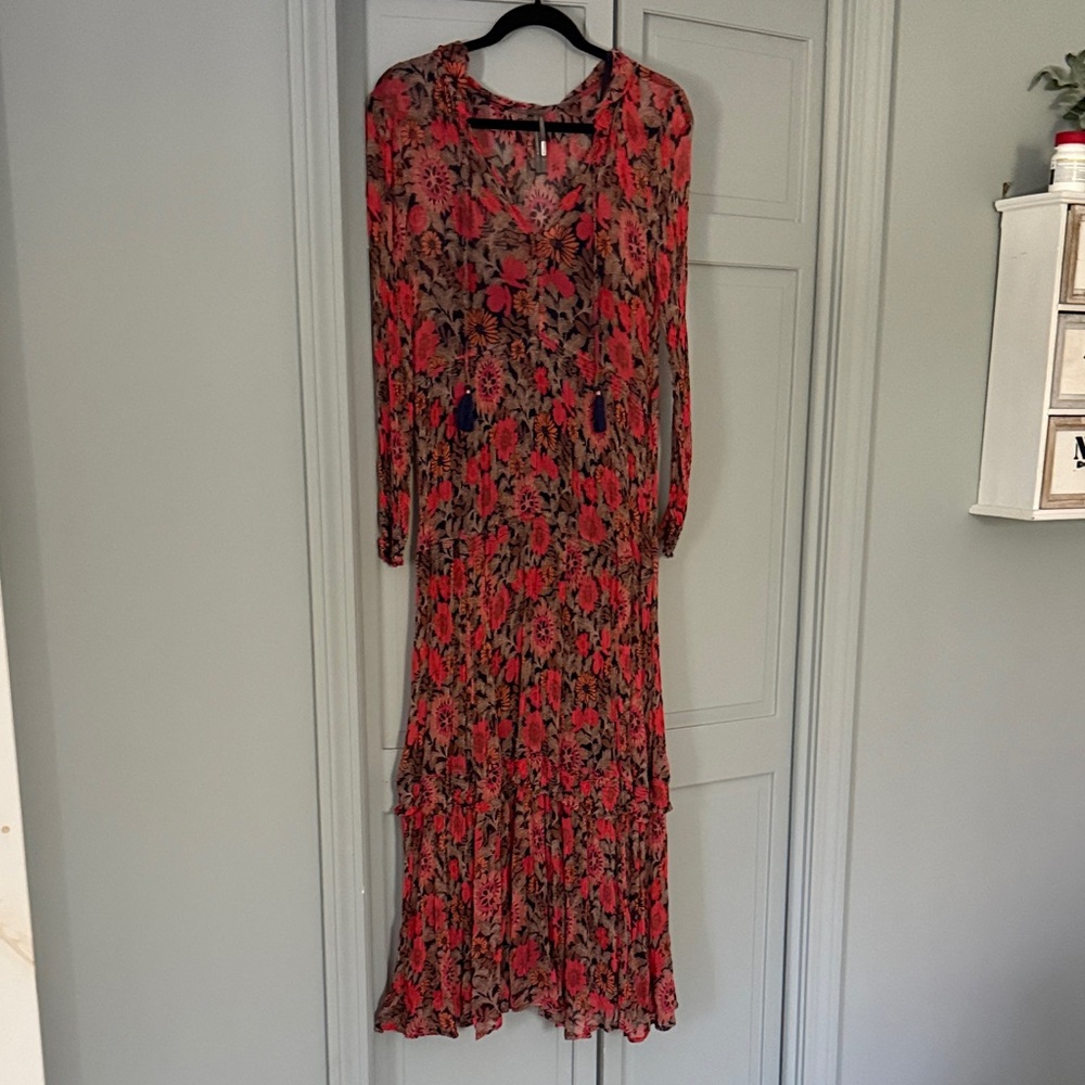 Anthropologie Long Sleeve Floral Dress with slip